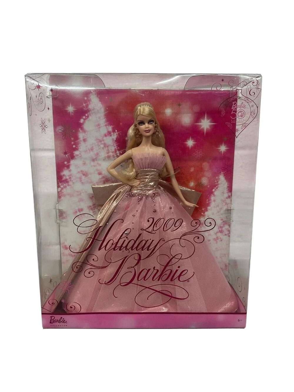 Barbie 2009 Holiday Barbie Doll Pink Gown Blonde 50th Anniversary #N6556